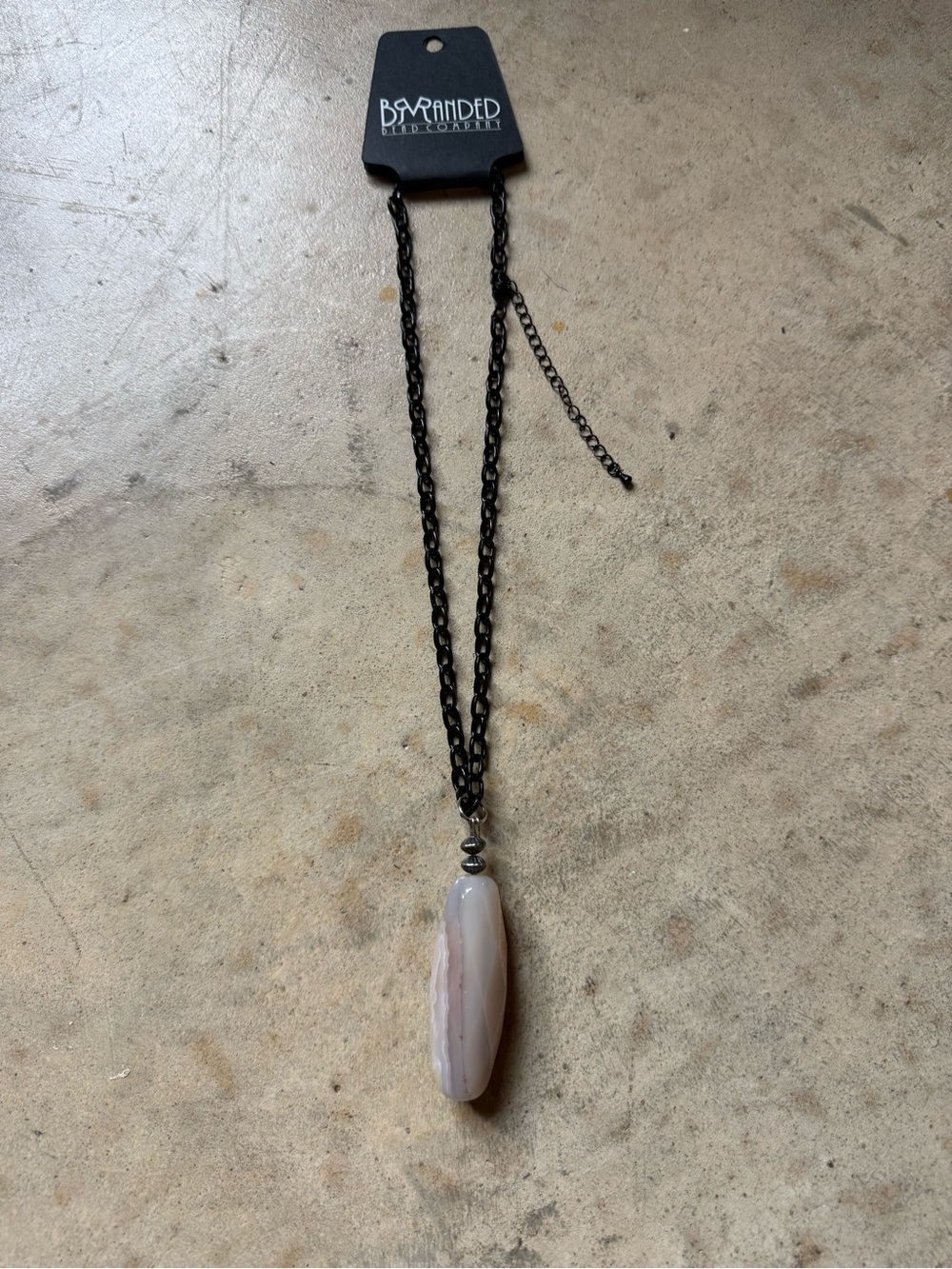 Black adjustable Chain Necklace with Pale Pink/Grey Agate Pendant